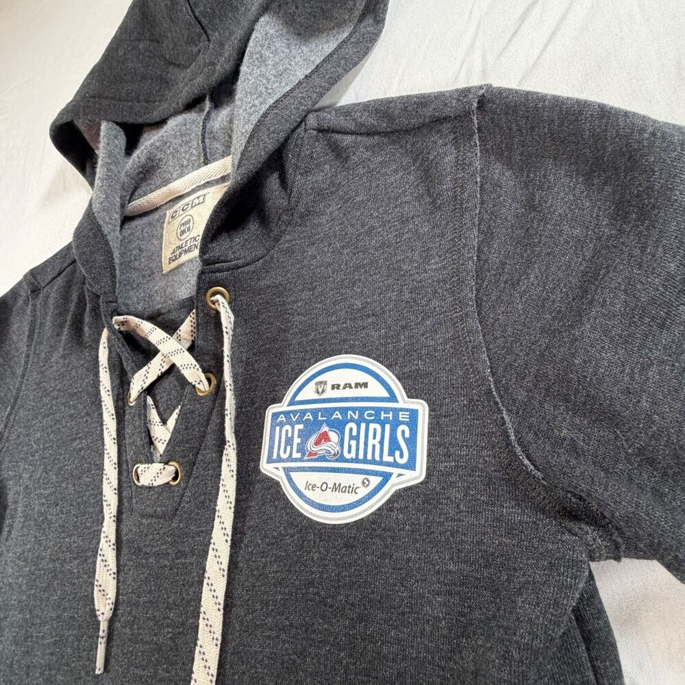 Colorado Avalanche Ice Girls Lace up Hooded Sweatshirt Grey Women Small Hockey